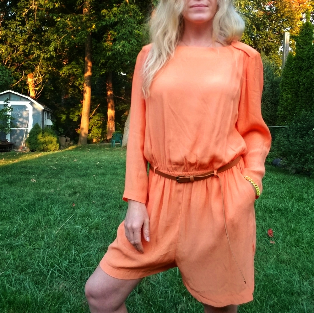 Coral Long Sleeve Romper with Belt